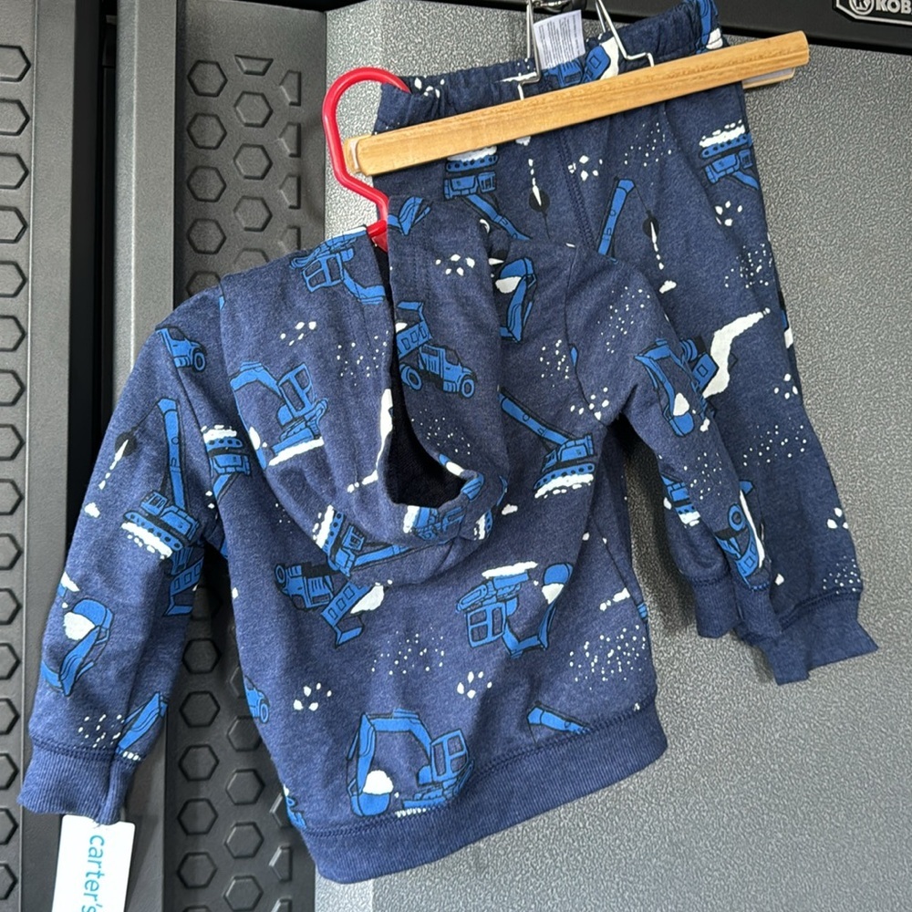 Carters Baby construction 2 piece hoodie and joggers Sz 12 month - Picture 2 of 5
